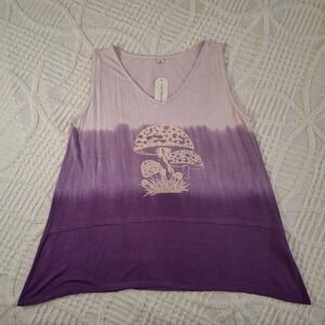 Boundless Women XL Purple Ombre Mushroom Graphic V Neck Tank Top NWT